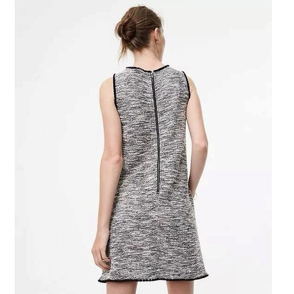Ann Taylor LOFT Gray Tweed Sleeveless Fringe Back Zip Mini Shift Dress Size S - Picture 3 of 8